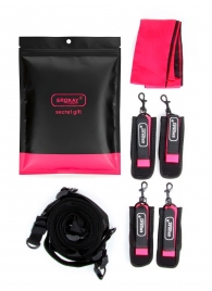 Черно-розовый эротический набор: фиксатор, оковы, наручники, повязка - Erokay - купить с доставкой в Жуковском