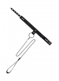 Черный узкий однослойный ошейник с серебристым поводком-цепочкой - Pecado - купить с доставкой в Жуковском