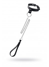 Черный узкий однослойный ошейник с серебристым поводком-цепочкой - Pecado - купить с доставкой в Жуковском