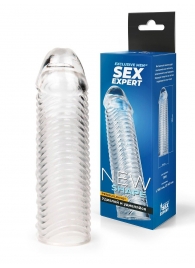 Прозрачная закрытая насадка на пенис с ребрышками - 16 см. - Sex Expert - в Жуковском купить с доставкой