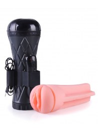 Телесный мастурбатор-вагина в черной колбе с вибрацией - Boys of Toys - в Жуковском купить с доставкой