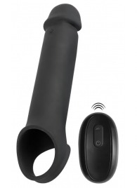 Черная вибронасадка для пениса с хомутом для мошонки и пультом ДУ Remote Controlled Penis Extension - Orion - в Жуковском купить с доставкой