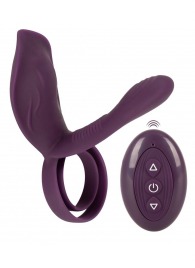 Фиолетовая насадка на член с клиторальным отростком и пультом ДУ RC Couple’s Vibrator 2 - Orion - в Жуковском купить с доставкой