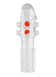 Гелевая прозрачная насадка с шариками и шипами - 14 см. - Toyfa Basic - в Жуковском купить с доставкой