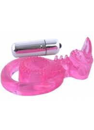 Розовая вибронасадка со стимулятор клитора   Язычок - Toyfa Basic - в Жуковском купить с доставкой