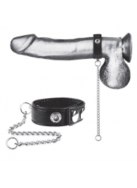 Утяжка на пенис с поводком Snap Cock Ring With 12  Leash - BlueLine - купить с доставкой в Жуковском