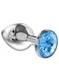 Большая серебристая анальная пробка Diamond Light blue Sparkle Large с голубым кристаллом - 8 см. - Lola Games - купить с доставкой в Жуковском