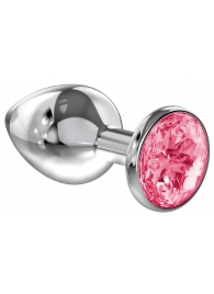 Большая серебристая анальная пробка Diamond Pink Sparkle Large с розовым кристаллом - 8 см. - Lola Games - купить с доставкой в Жуковском