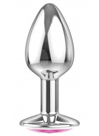 Малая серебристая анальная пробка Diamond Pink Sparkle Small с розовым кристаллом - 7 см. - Lola Games - купить с доставкой в Жуковском
