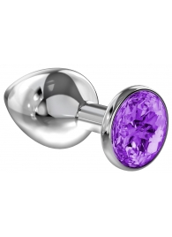 Большая серебристая анальная пробка Diamond Purple Sparkle Large с фиолетовым кристаллом - 8 см. - Lola Games - купить с доставкой в Жуковском