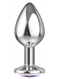 Малая серебристая анальная пробка Diamond Purple Sparkle Small с фиолетовым кристаллом - 7 см. - Lola Games - купить с доставкой в Жуковском