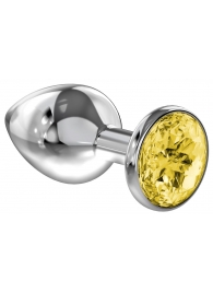 Большая серебристая анальная пробка Diamond Yellow Sparkle Large с жёлтым кристаллом - 8 см. - Lola Games - купить с доставкой в Жуковском