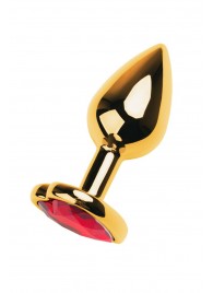 Золотистая анальная пробка с кристаллом-сердцем - 7,5 см. - ToyFa - купить с доставкой в Жуковском