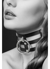Чёрный тройной чокер с большим кольцом - Bijoux Pour Toi - купить с доставкой в Жуковском