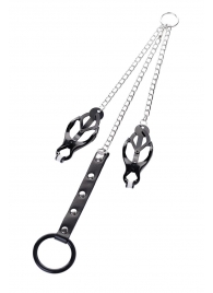 Черно-серебристые зажимы для сосков с кольцом для пениса TOYFA Metal - ToyFa - купить с доставкой в Жуковском