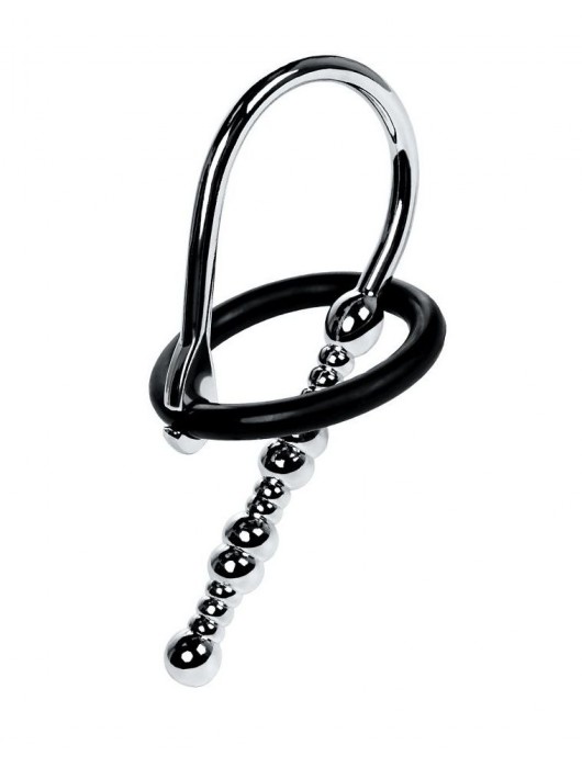 Серебристый уретральный плаг-бусины TOYFA Metal с мягким фиксириющим кольцом - ToyFa - купить с доставкой в Жуковском