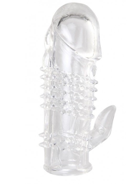 Прозрачная гелевая насадка с шипами и клиторальным отростком - 13 см. - Toyfa Basic - в Жуковском купить с доставкой