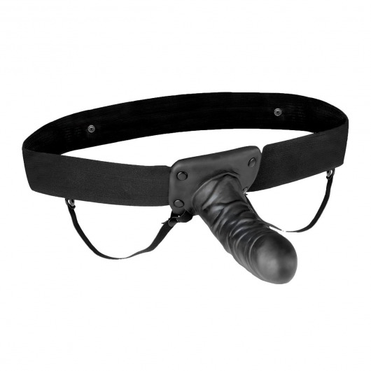 Чёрный полый страпон с вибрацией Unisex Vibrating Hollow Strap-On - 14 см. - Lux Fetish - купить с доставкой в Жуковском