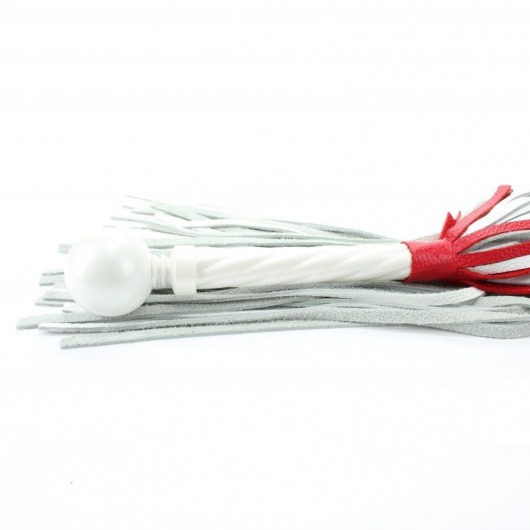 Белая кожаная плеть с красной отделкой - 60 см. - БДСМ Арсенал - купить с доставкой в Жуковском