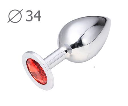 Коническая серебристая анальная втулка с красным кристаллом - 8,2 см. - Anal Jewelry Plug - купить с доставкой в Жуковском