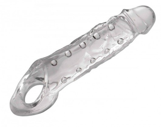 Прозразная закрытая насадка на пенис с поддержкой мошонки Clearly Ample Penis Enhancer - 22 см. - XR Brands - в Жуковском купить с доставкой