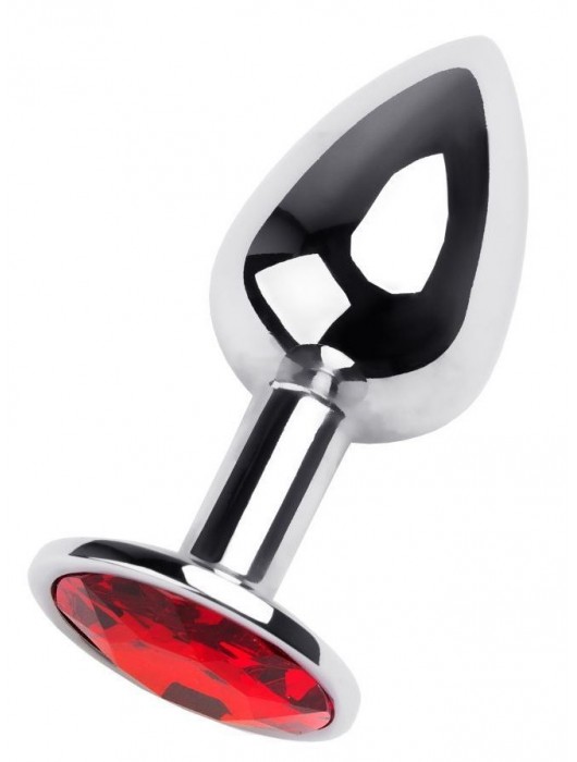 Маленькая коническая серебристая анальная пробка с красным кристаллом - 7 см. - ToyFa - купить с доставкой в Жуковском