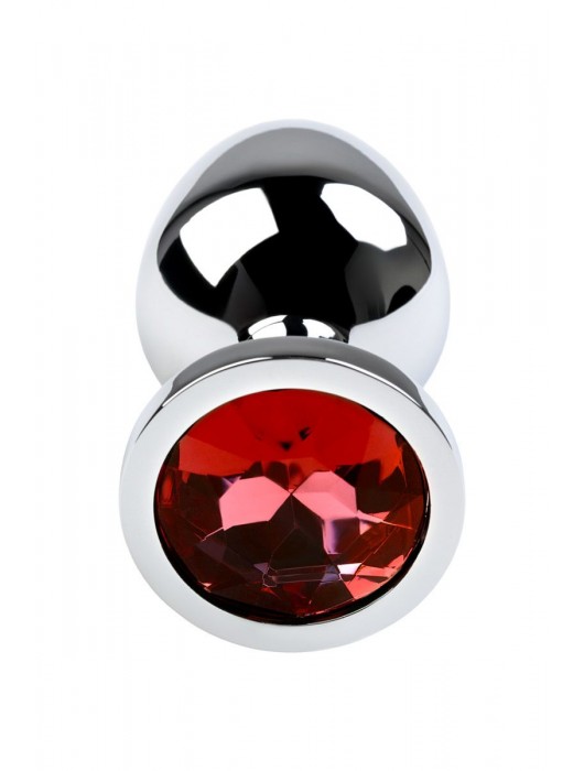 Серебристая коническая анальная пробка с красным кристаллом - 8 см. - ToyFa - купить с доставкой в Жуковском