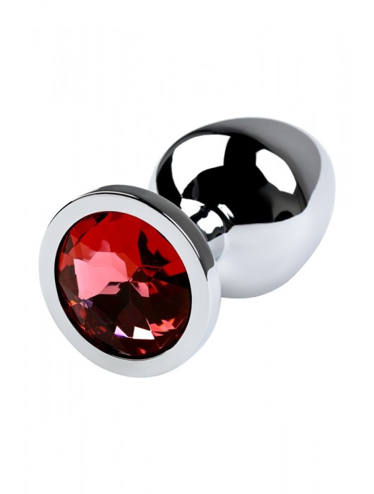Серебристая коническая анальная пробка с красным кристаллом - 8 см. - ToyFa - купить с доставкой в Жуковском