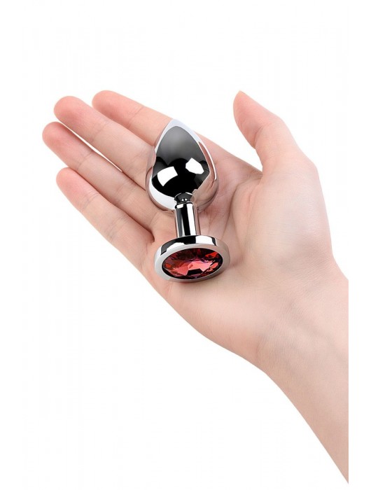 Серебристая коническая анальная пробка с красным кристаллом - 8 см. - ToyFa - купить с доставкой в Жуковском