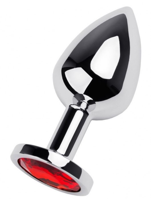 Серебристая коническая анальная пробка с красным кристаллом - 8 см. - ToyFa - купить с доставкой в Жуковском