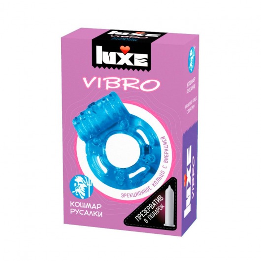 Голубое эрекционное виброкольцо Luxe VIBRO  Кошмар русалки  + презерватив - Luxe - в Жуковском купить с доставкой