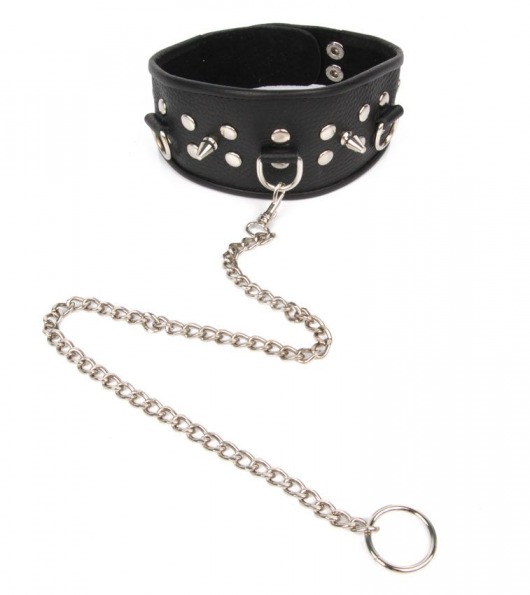 Черный ошейник с шипами и металлическим поводком-цепочкой - Notabu - купить с доставкой в Жуковском