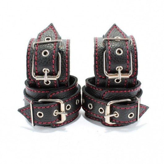 Черный бондажный набор с красной строчкой - БДСМ Арсенал - купить с доставкой в Жуковском