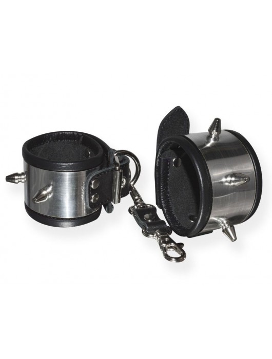 Серебристо-черные наручники с шипами и металлическим блеском - Sitabella - купить с доставкой в Жуковском