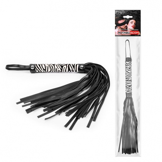 Черная многохвостовая плеть с круглой ручкой-зеброй - 39 см. - Notabu - купить с доставкой в Жуковском