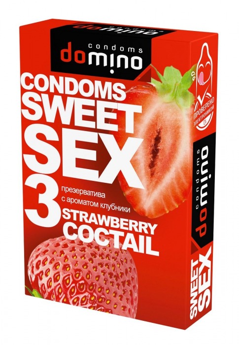 Презервативы для орального секса DOMINO Sweet Sex с ароматом клубничного коктейля  - 3 шт. - Domino - купить с доставкой в Жуковском