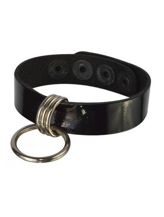 Черный лаковый кожаный браслет с подвесным колечком - Sitabella купить с доставкой