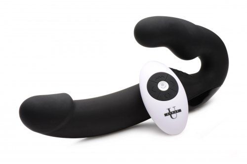 Черный безремневой страпон Urge Silicone Strap On с пультом ДУ - 24 см. - XR Brands - купить с доставкой в Жуковском