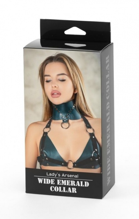 Изумрудный широкий ошейник Ladys Arsenal с заклепками - БДСМ Арсенал - купить с доставкой в Жуковском