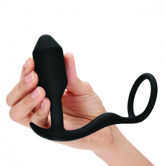 Черное эрекционное кольцо с анальным плагом Snug   Tug - b-Vibe - в Жуковском купить с доставкой