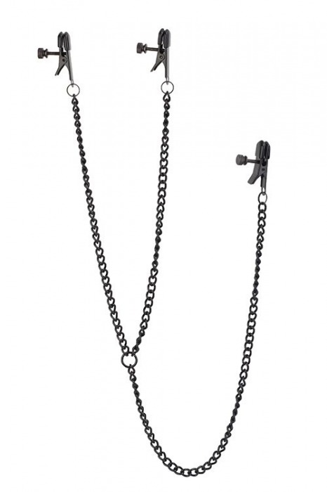 Черные зажимы на соски и клитор на цепочке DELUXE NIPPLE   CLIT CLAMPS - Dream Toys - купить с доставкой в Жуковском