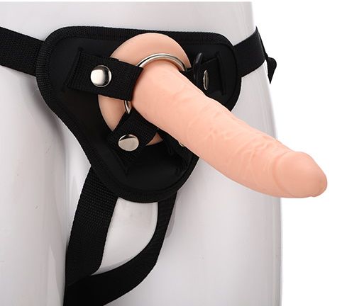 Телесный страпон на черных трусиках STRAP ON REAL DILDO - 20 см. - Dream Toys - купить с доставкой в Жуковском