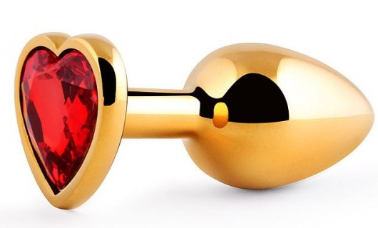 Золотистая анальная пробка с красным стразом-сердечком - 8 см. - Anal Jewelry Plug - купить с доставкой в Жуковском