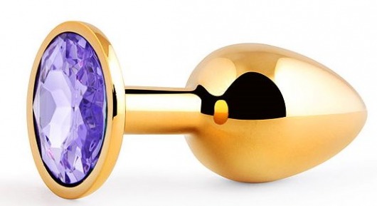Золотистая анальная пробка с фиолетовым стразом - 7,2 см. - Anal Jewelry Plug - купить с доставкой в Жуковском