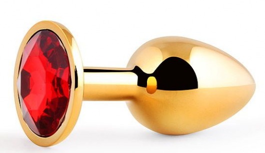 Золотистая анальная пробка с красным стразом - 7,2 см. - Anal Jewelry Plug - купить с доставкой в Жуковском