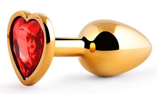 Золотистая анальная пробка с красным стразом-сердечком - 7 см. - Anal Jewelry Plug - купить с доставкой в Жуковском