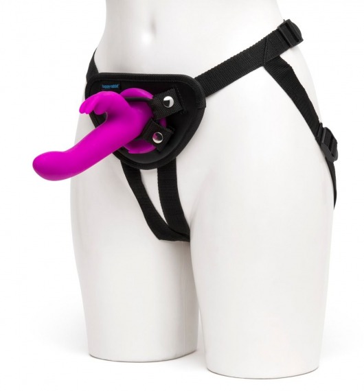 Лиловый страпон Rechargeable Vibrating Strap-On Harness Set - 17,6 см. - Happy Rabbit - купить с доставкой в Жуковском