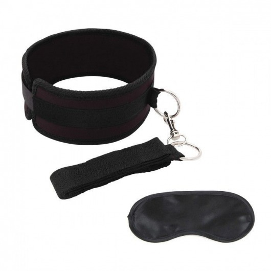 Черный ошейник с длинным поводком Collar and Leash Set - Lux Fetish - купить с доставкой в Жуковском