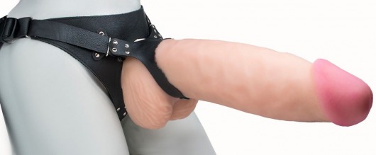 Телесный реалистичный фаллоимитатор на черных трусиках Real Big Strap-On - 34,5 см. - LOVETOY (А-Полимер) - купить с доставкой в Жуковском