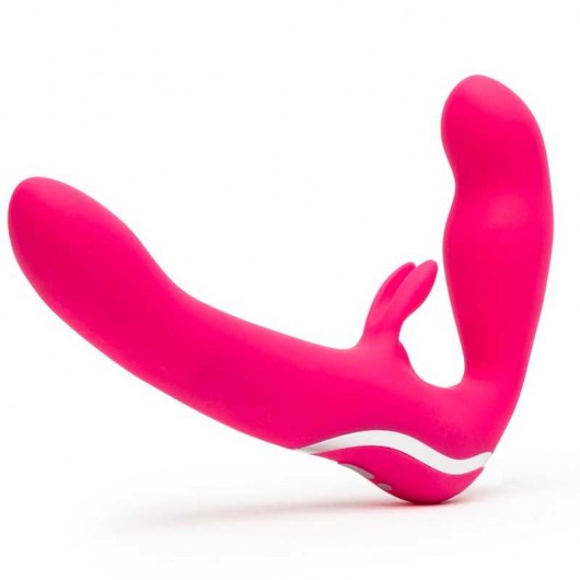 Ярко-розовый безремневой страпон Rechargeable Vibrating Strapless Strap-On - Happy Rabbit - купить с доставкой в Жуковском